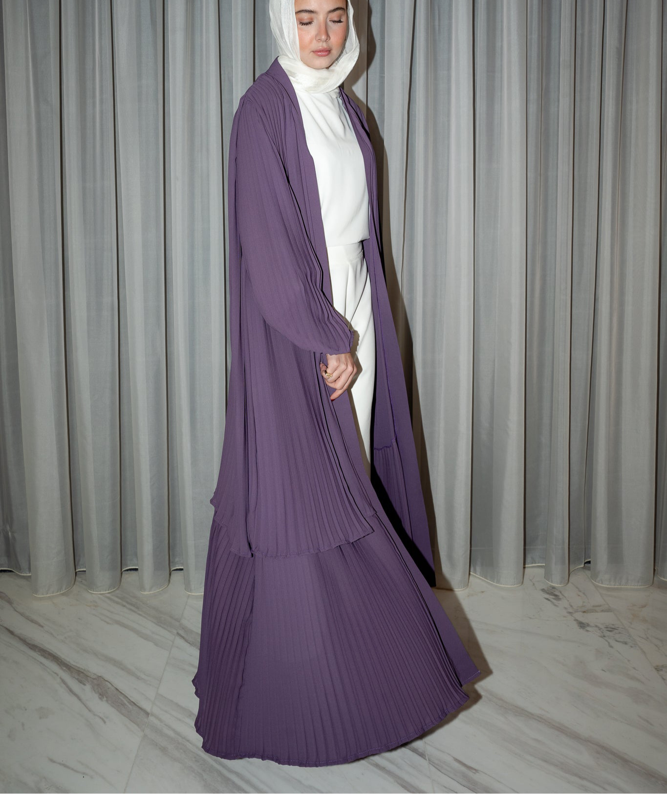 Double Layered Pleated Kaftan/Abaya in Mauve