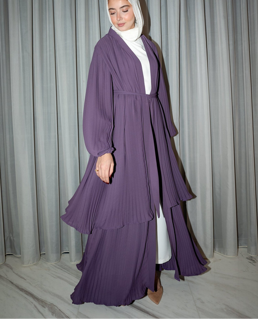 Double Layered Pleated Kaftan/Abaya in Mauve