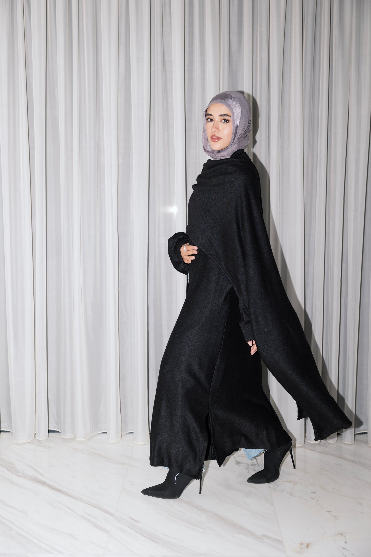Valaya Shawl Long-Line Cardigan in Black
