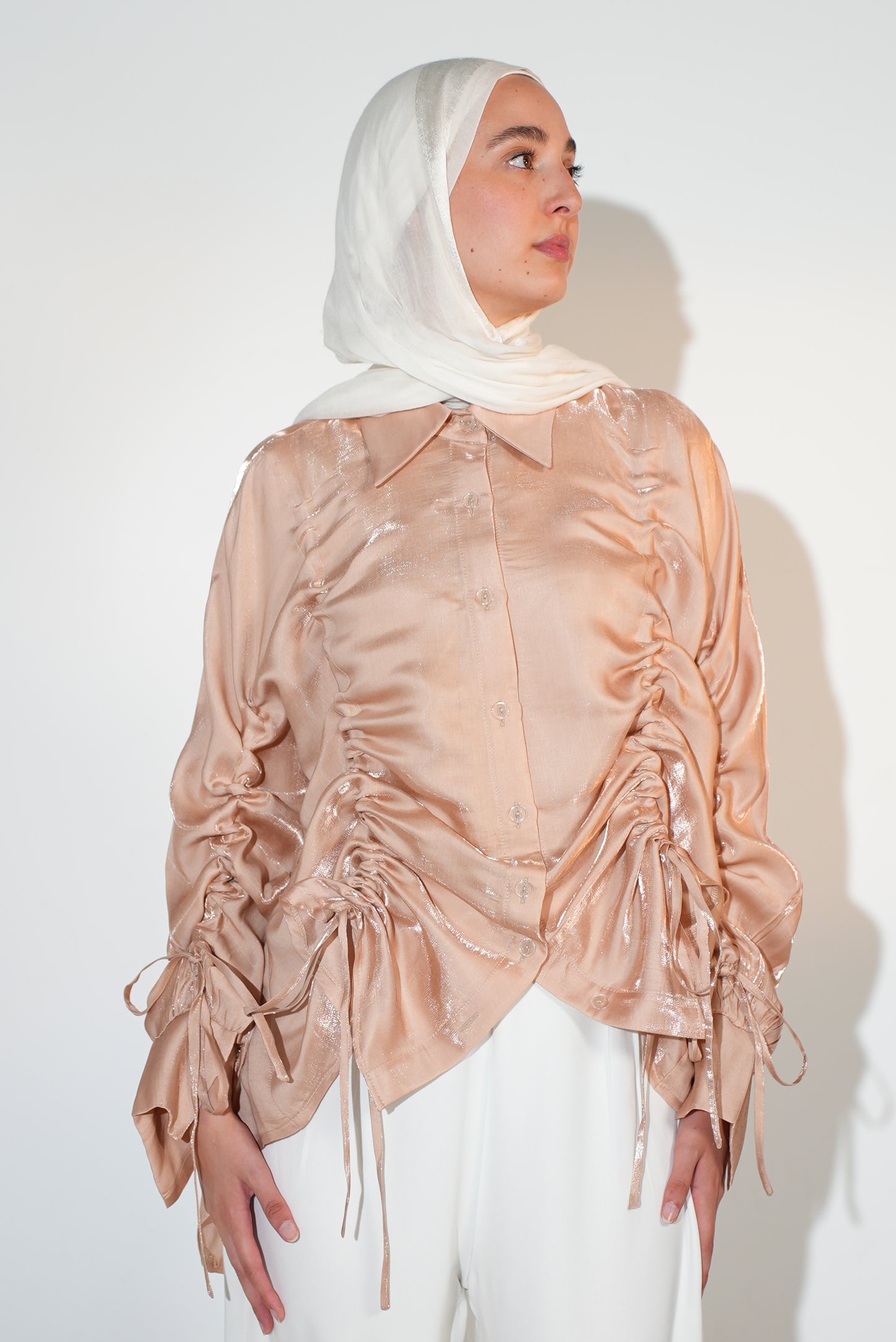 Rhea Drawstring Blouse in peach