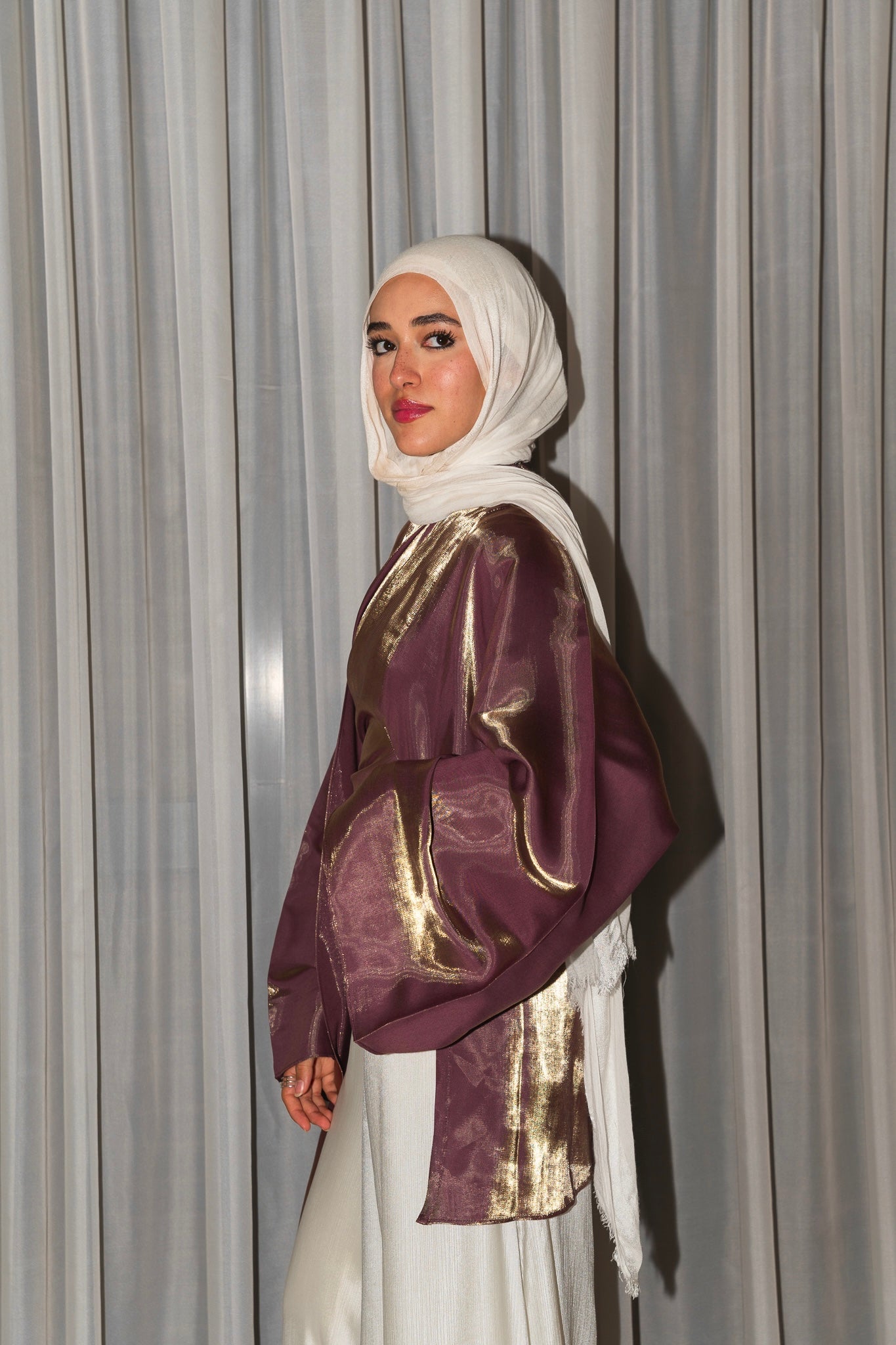 Head Turner Shawl Top in Glossed Golden Purple Limited Edition