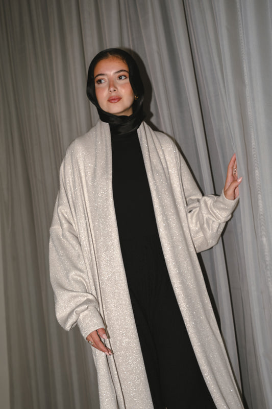 Limited Edition Sparkly Knit Coat in Creme x Silver Sparkle