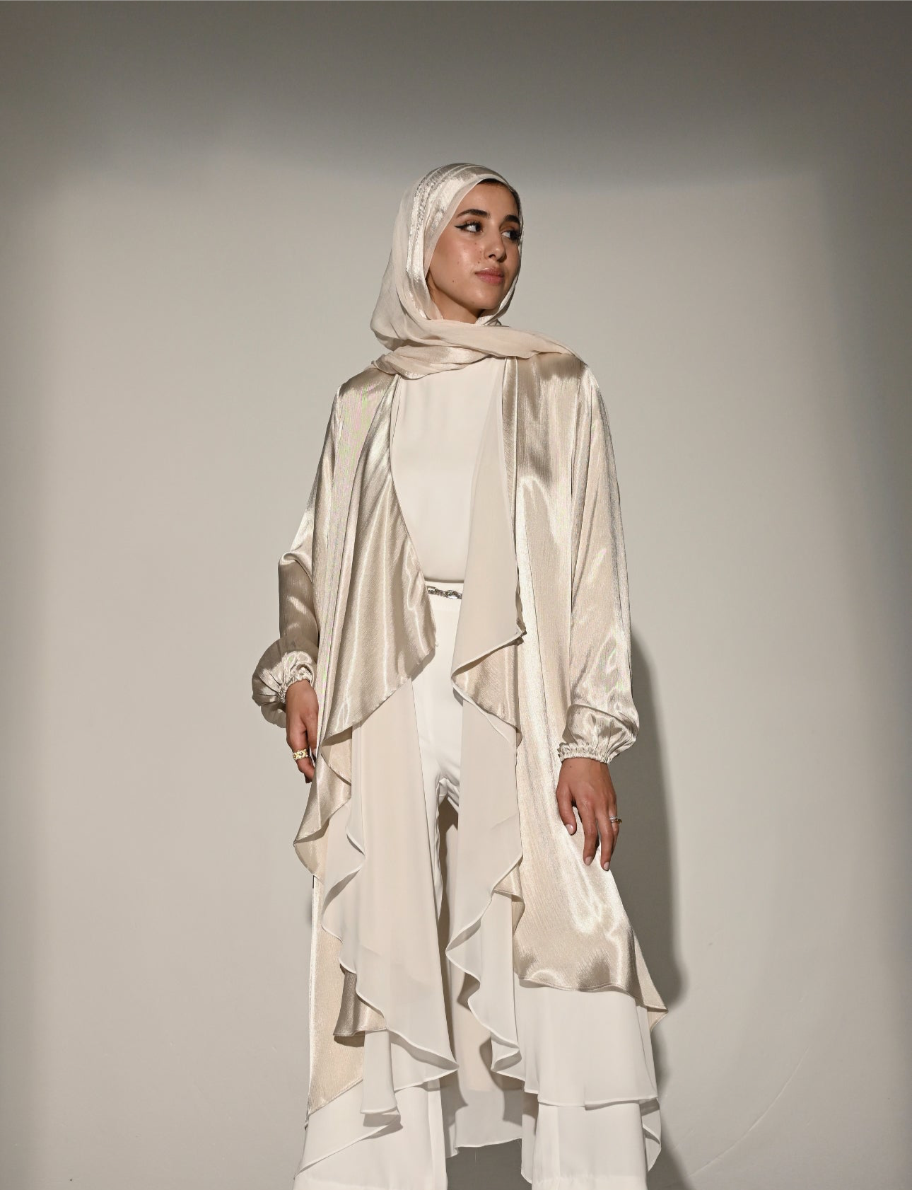Double layered Emilia Kaftan in Champagne x White