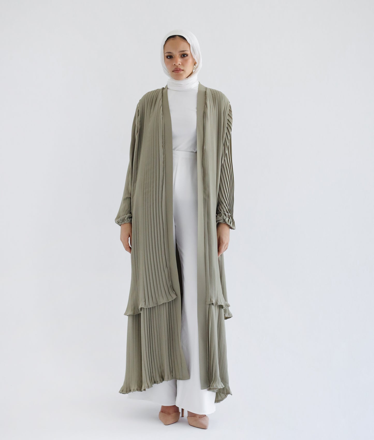 Double Layered Pleated Kaftan in Matcha