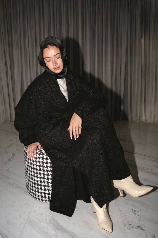 Limited Edition Sparkly Knit Coat in Black x Silver Sparkle