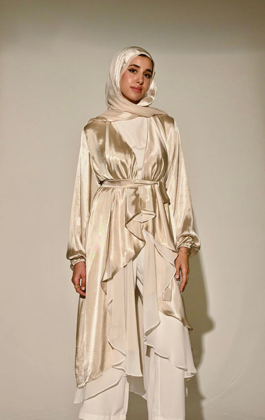 Double layered Emilia Kaftan in Champagne beige x White