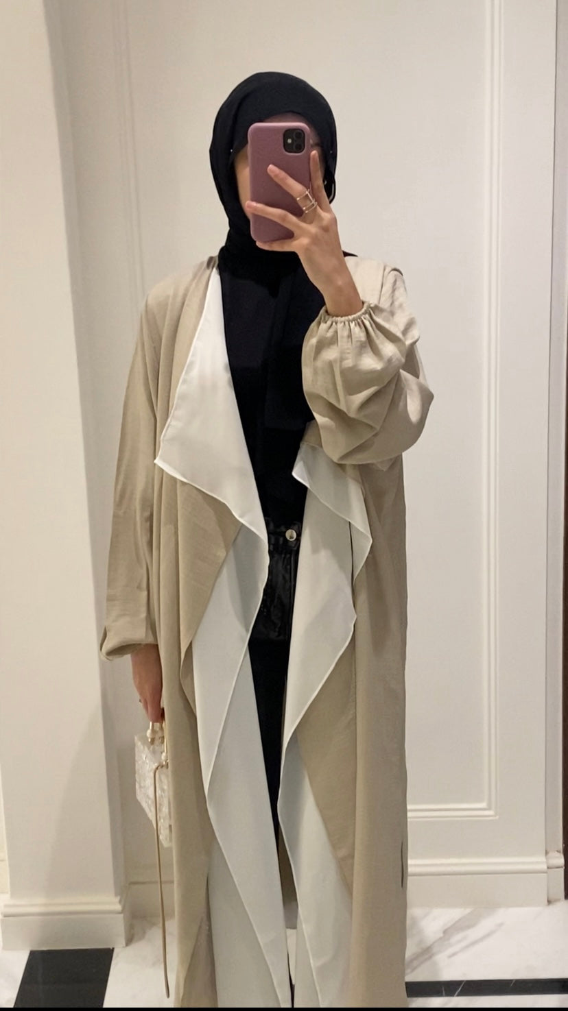 Signature Double Layered Hazie Trench in Linen x Chiffon in Golden Beige