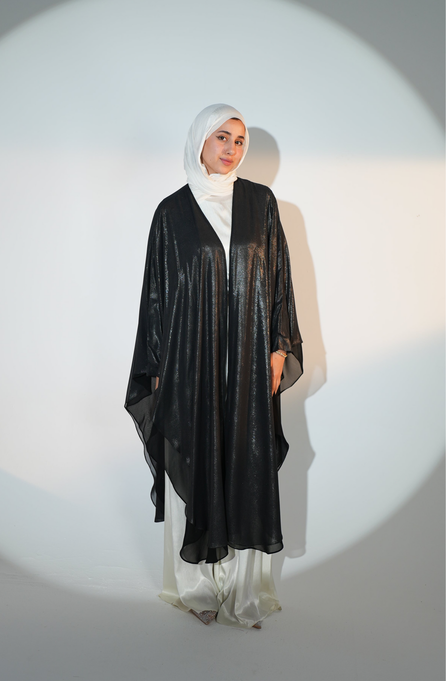 Double layered starry nights kaftan in disco black