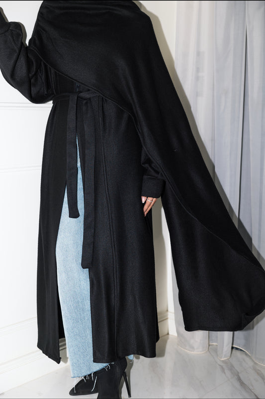 Valaya Shawl Long-Line Cardigan in Black