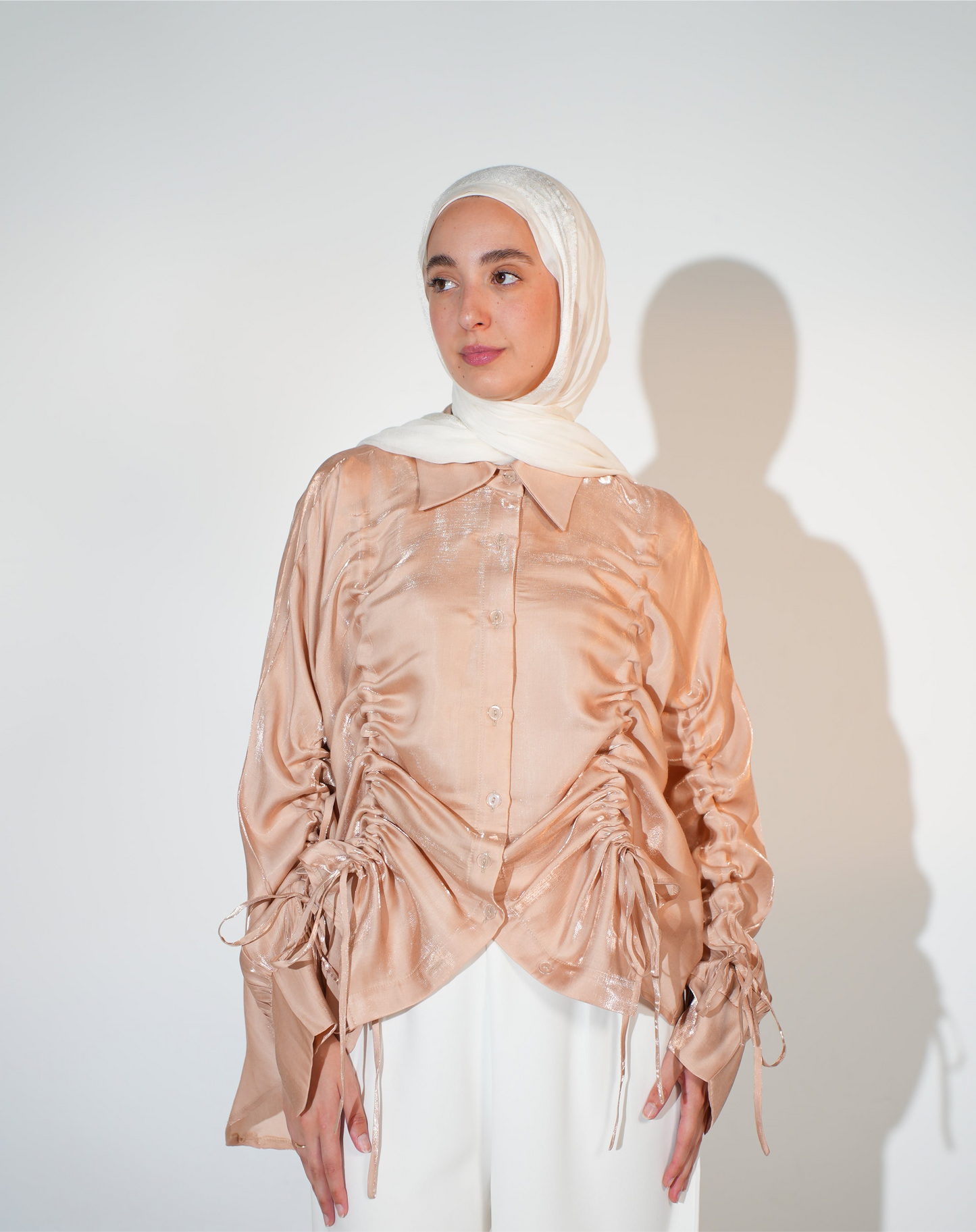 Rhea Drawstring Blouse in peach
