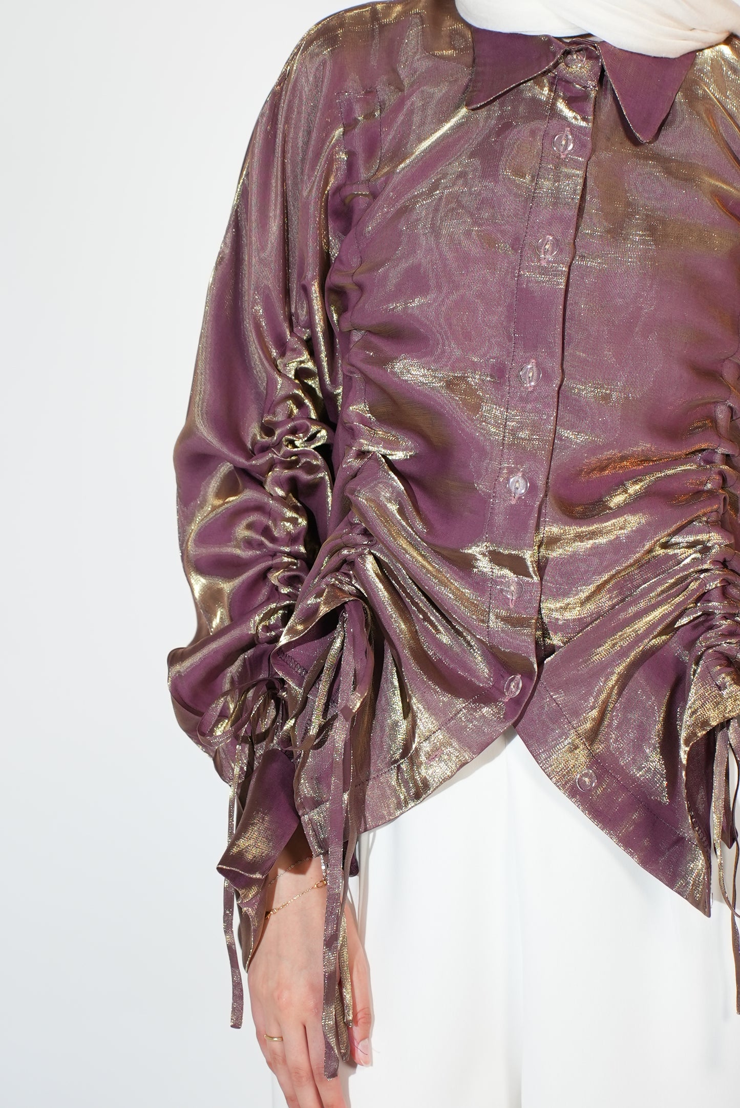 Rhea Drawstring blouse in golden purple