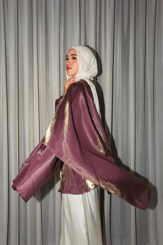 Head Turner Shawl Top in Glossed Golden Purple Limited Edition