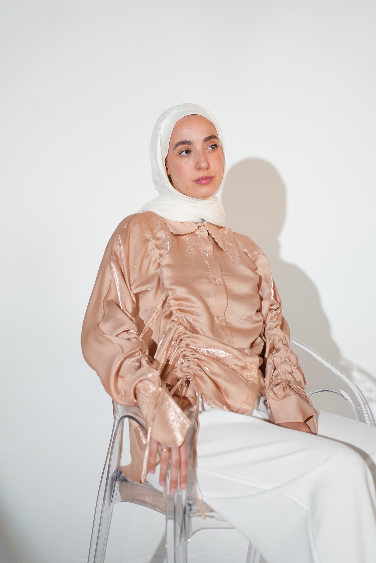 Rhea Drawstring Blouse in peach