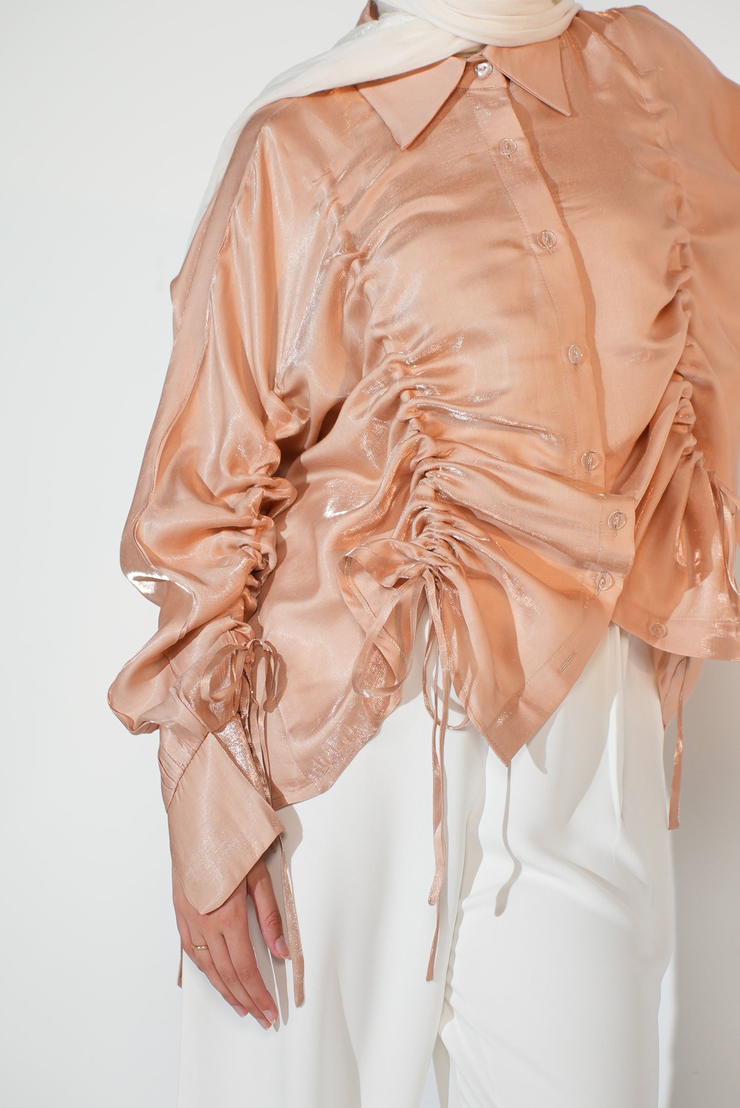 Rhea Drawstring Blouse in peach