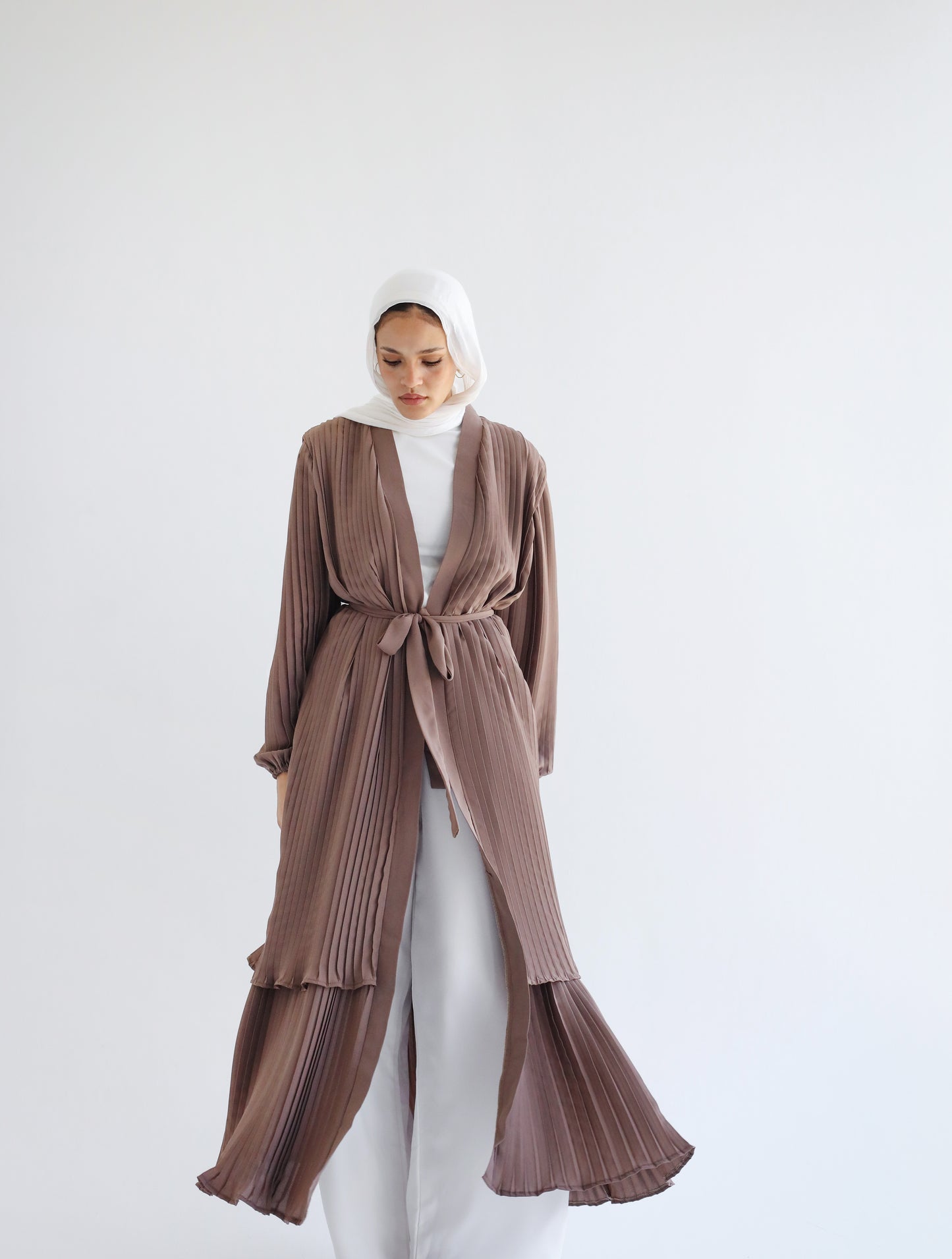 Double Layered Pleated Kaftan in Mocha