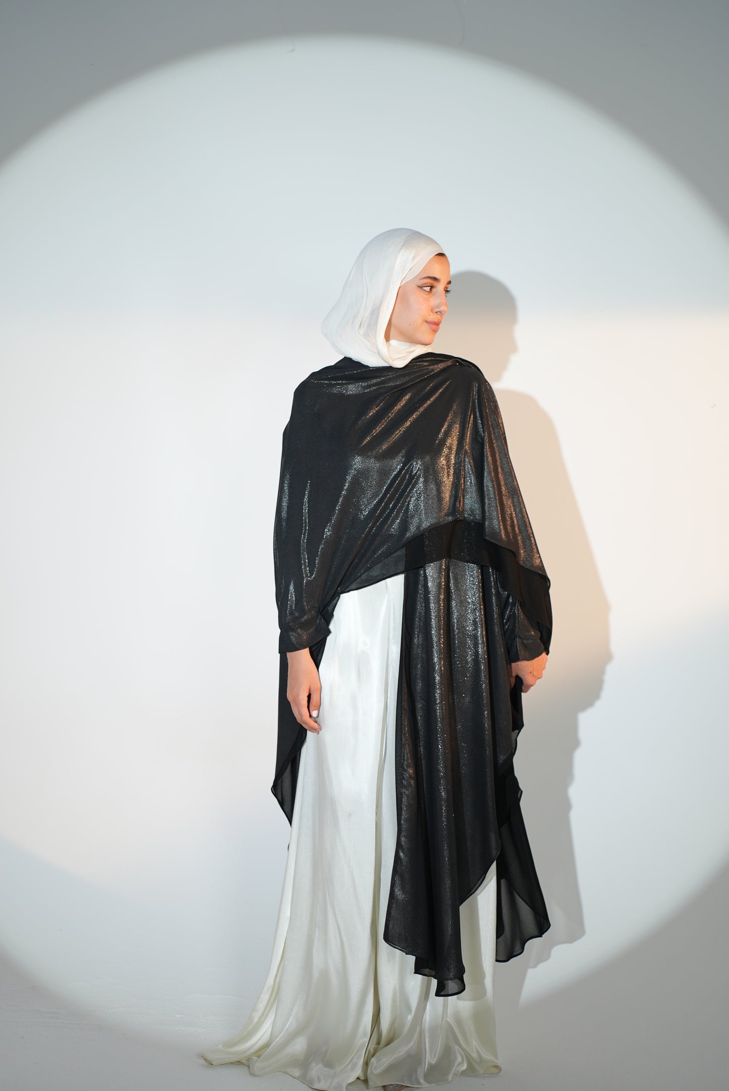 Double layered starry nights kaftan in disco black