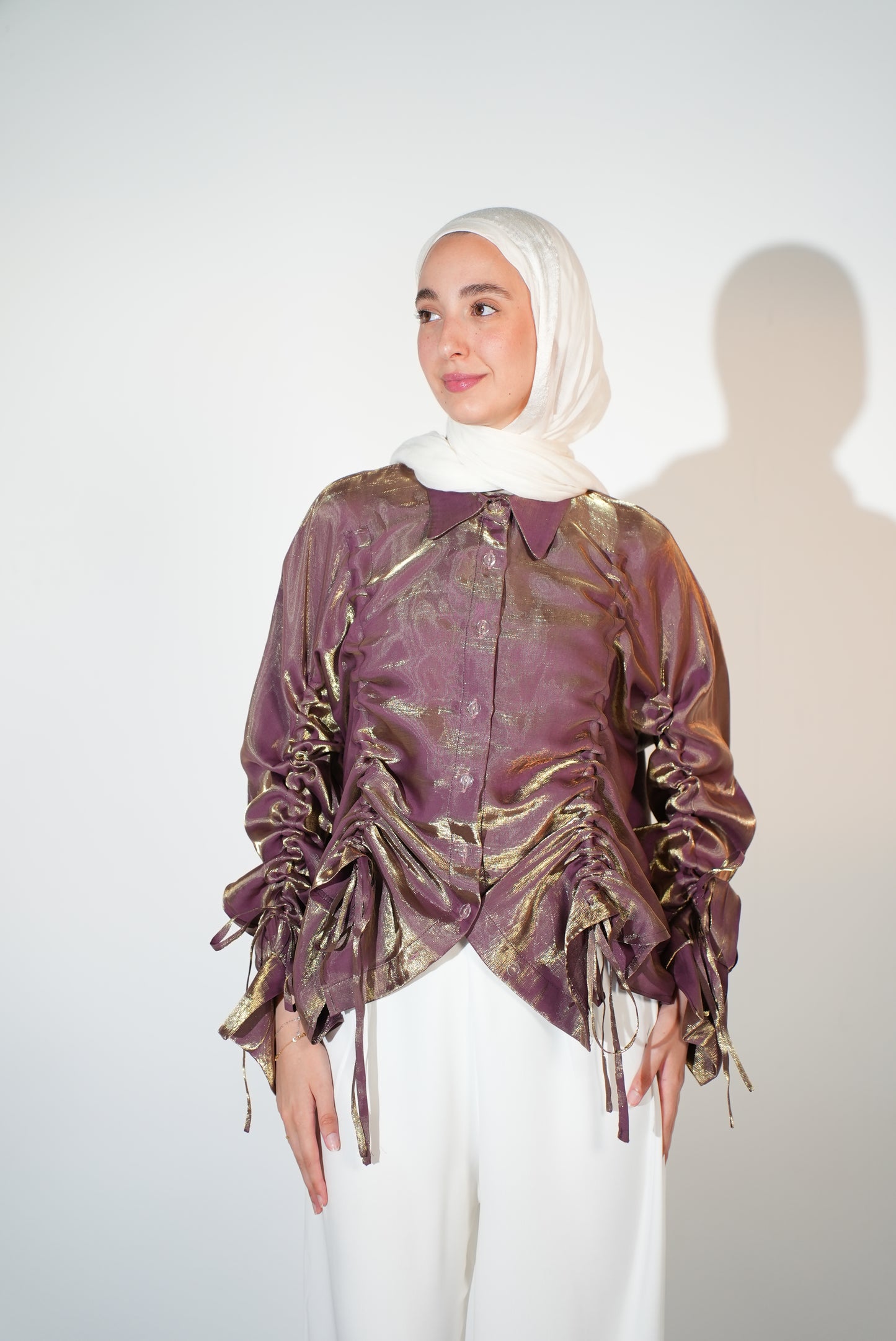 Rhea Drawstring blouse in golden purple