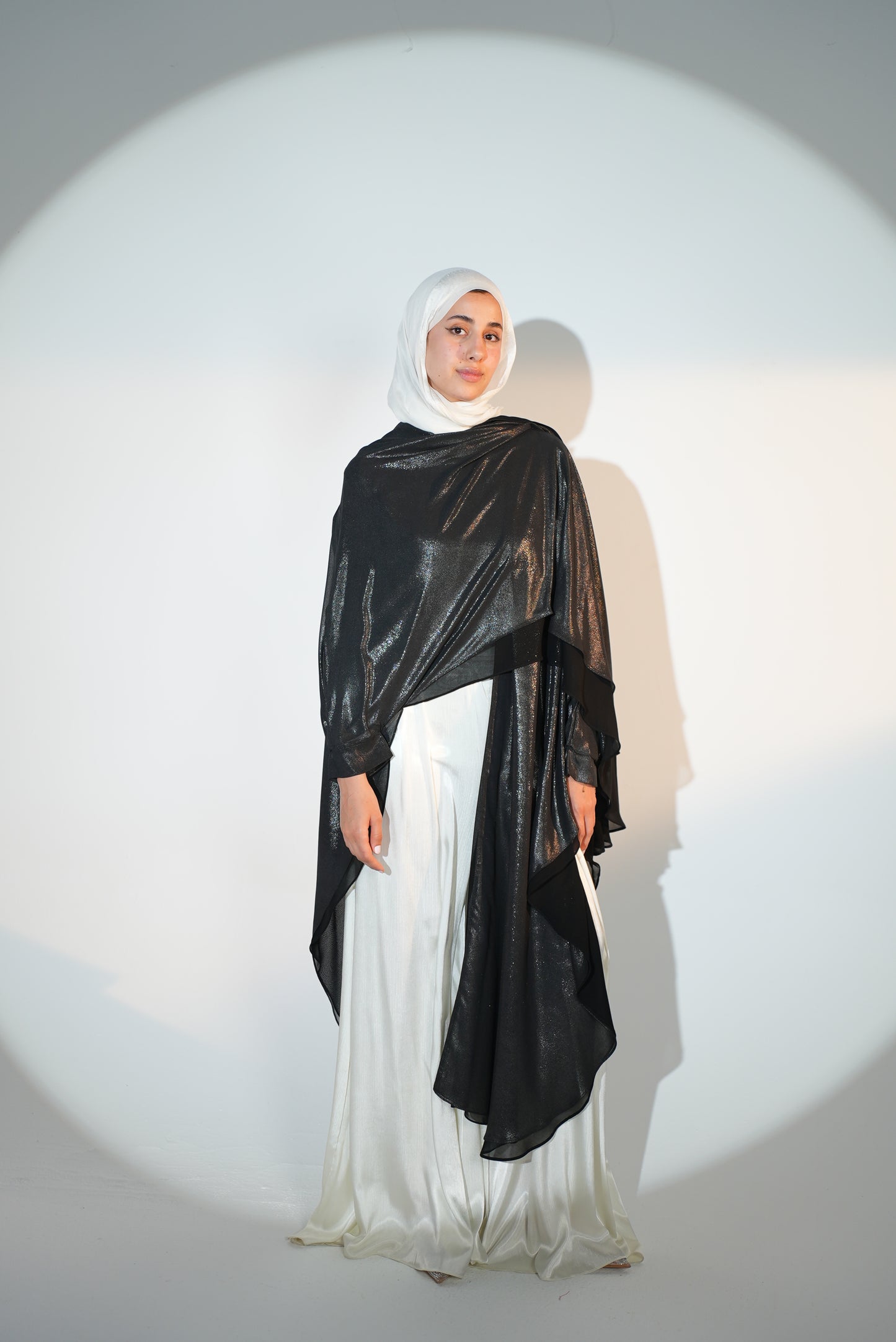 Double layered starry nights kaftan in disco black