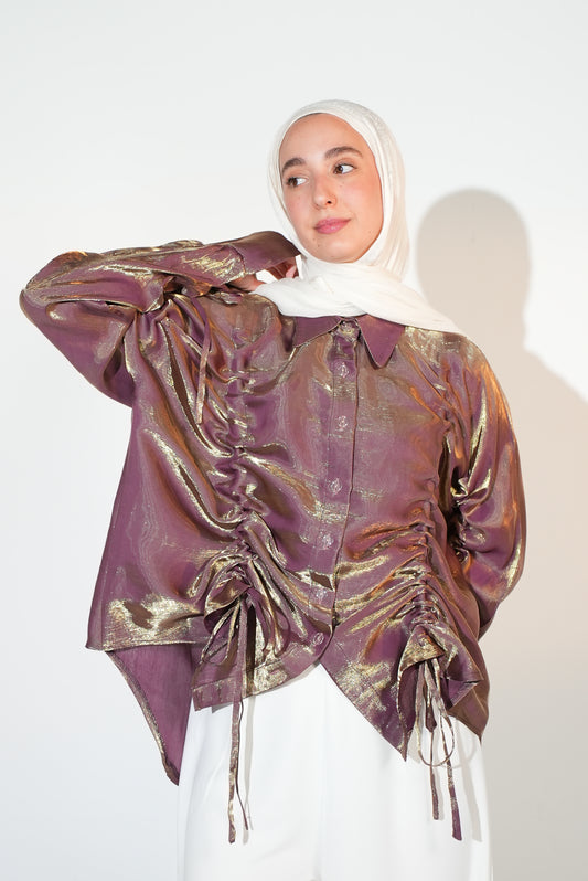 Rhea Drawstring blouse in golden purple