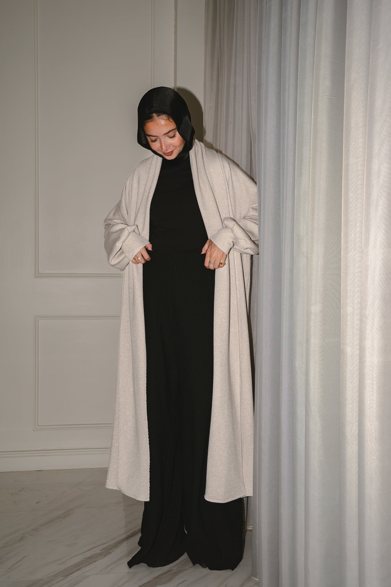 Limited Edition Sparkly Knit Coat in Creme x Silver Sparkle