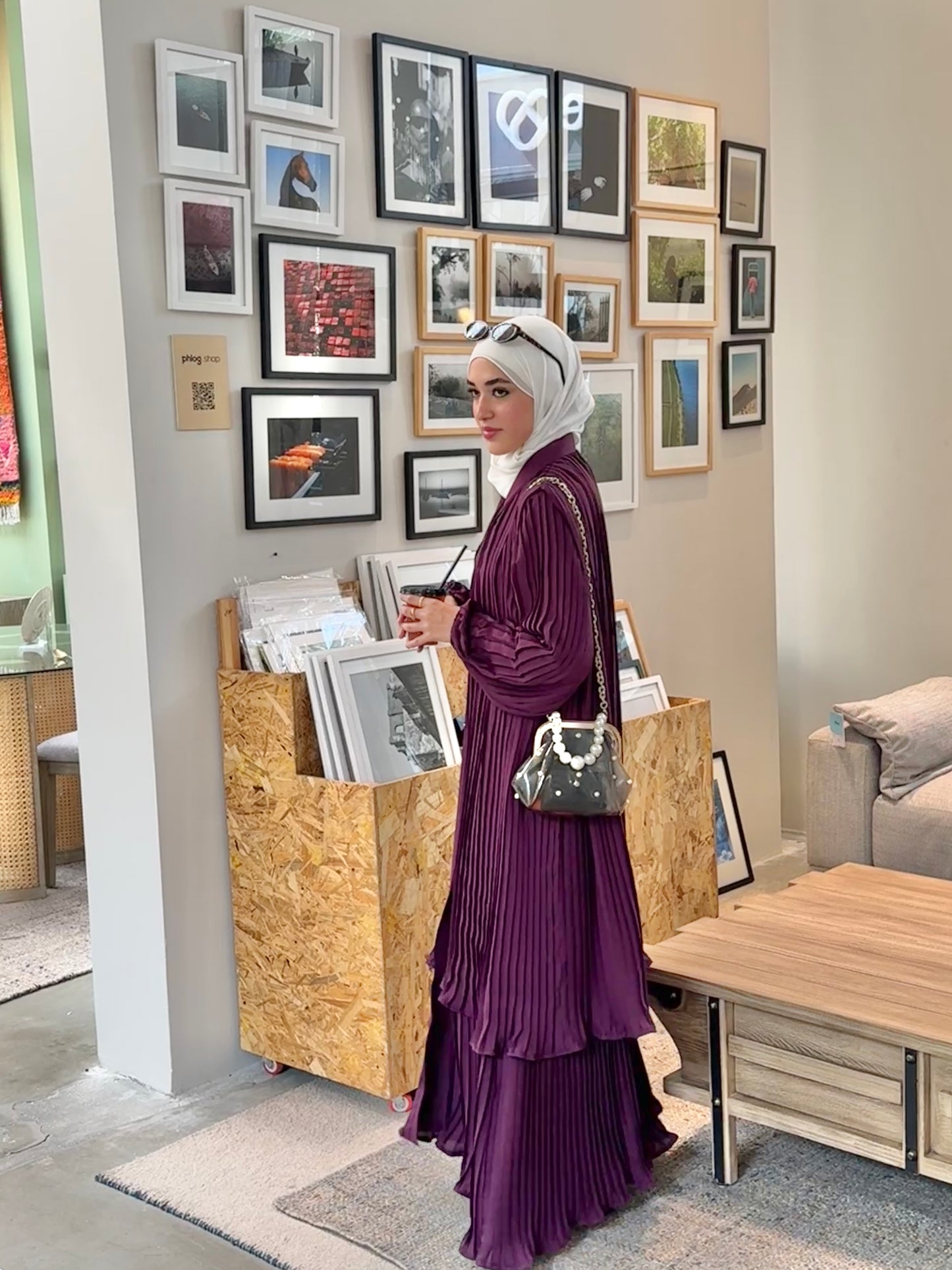 Double Layered Pleated Kaftan in Purple