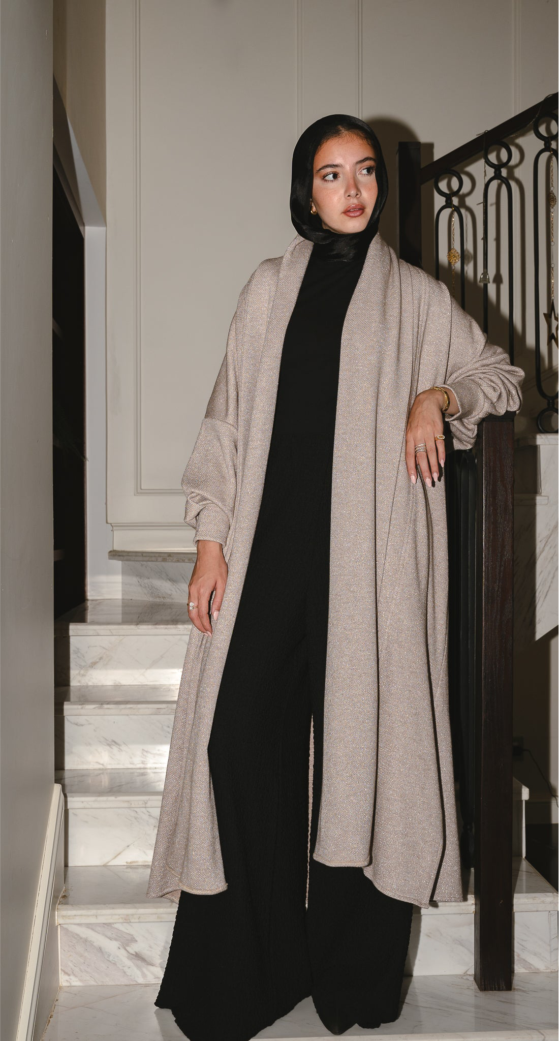 Limited Edition Sparkly Knit Coat in Beige x Silver Sparkle