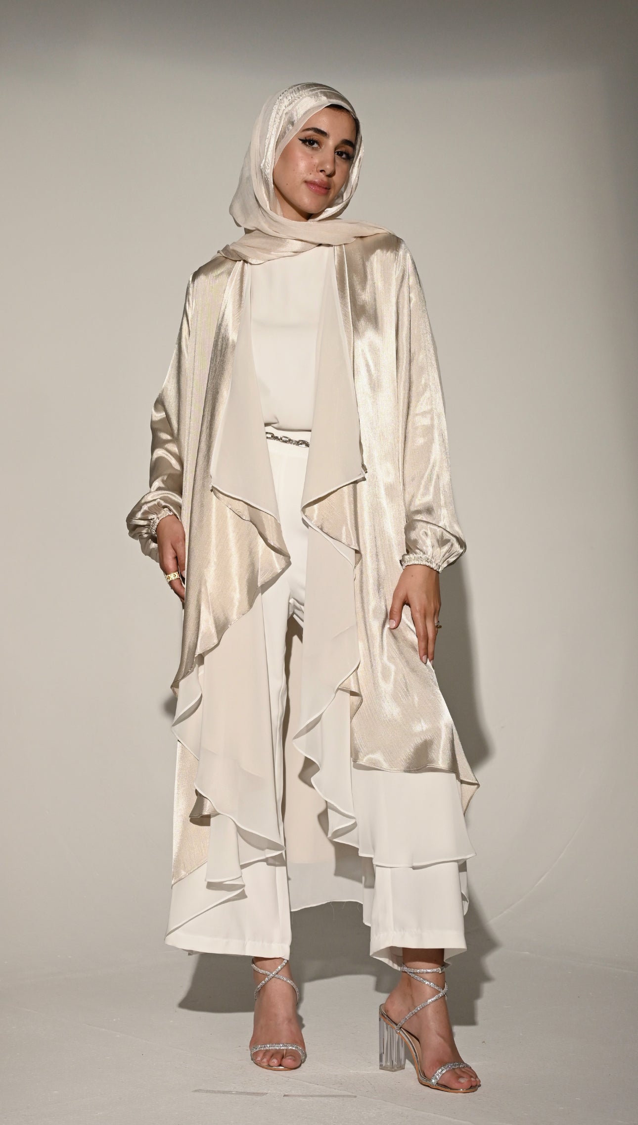 Double layered Emilia Kaftan in Champagne x White