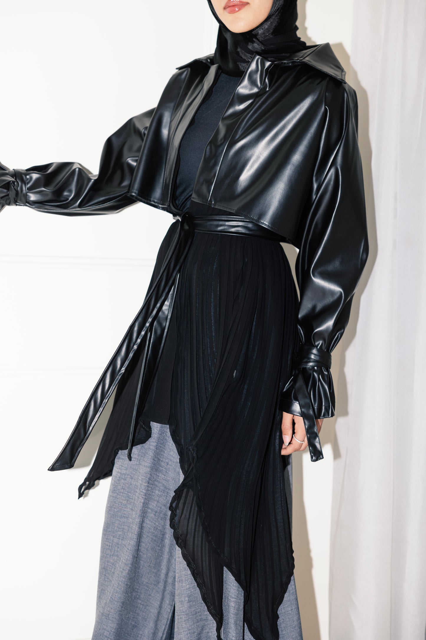 Serena Leather x Pleats Jacket