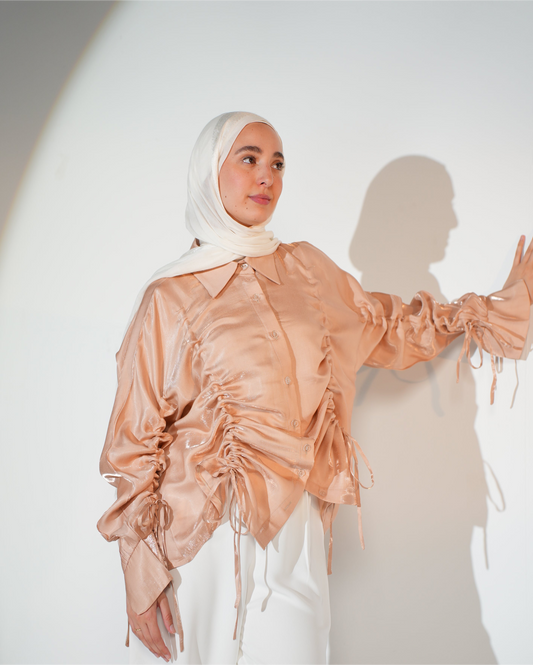 Rhea Drawstring Blouse in peach