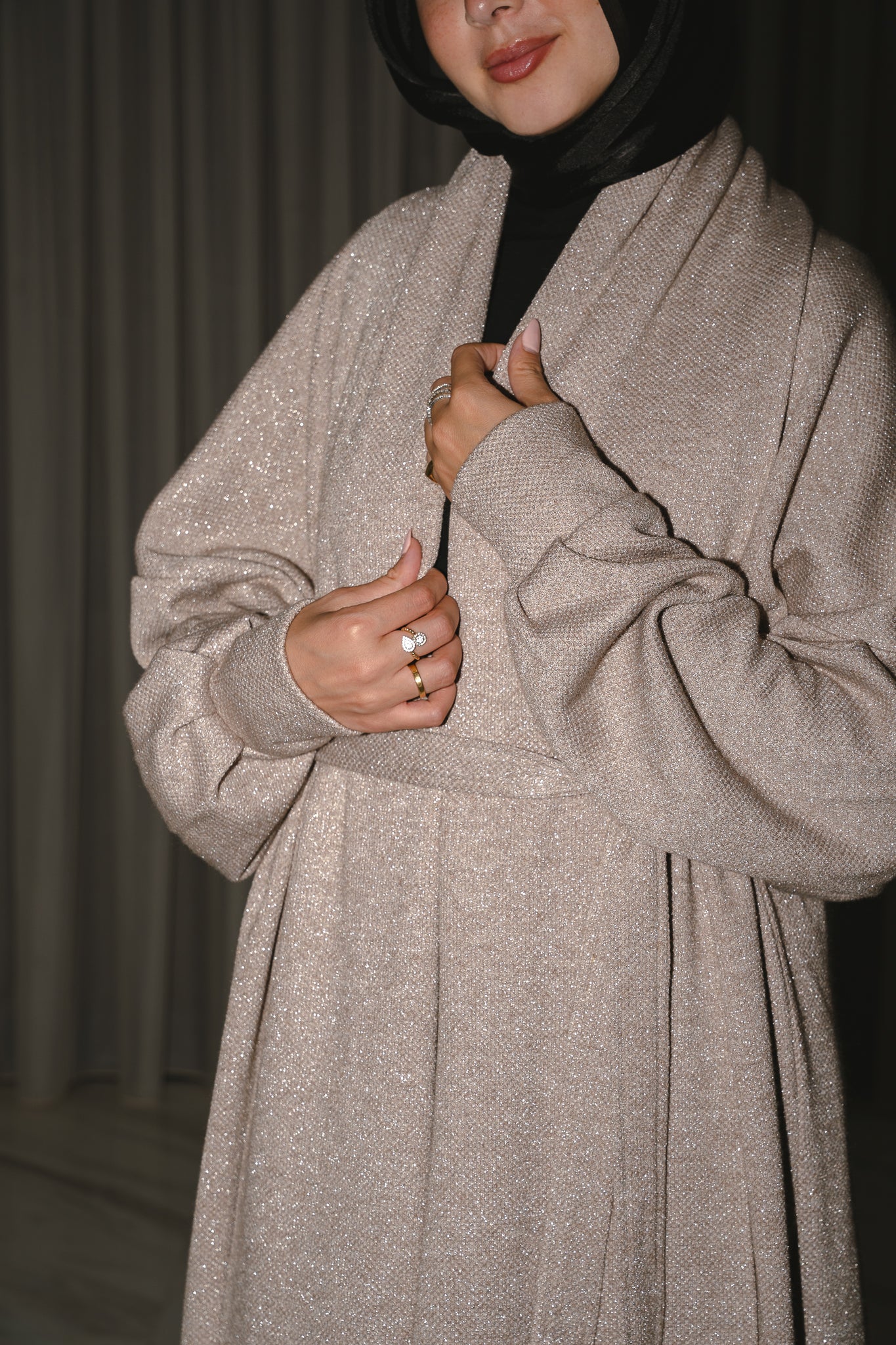 Limited Edition Sparkly Knit Coat in Beige x Silver Sparkle