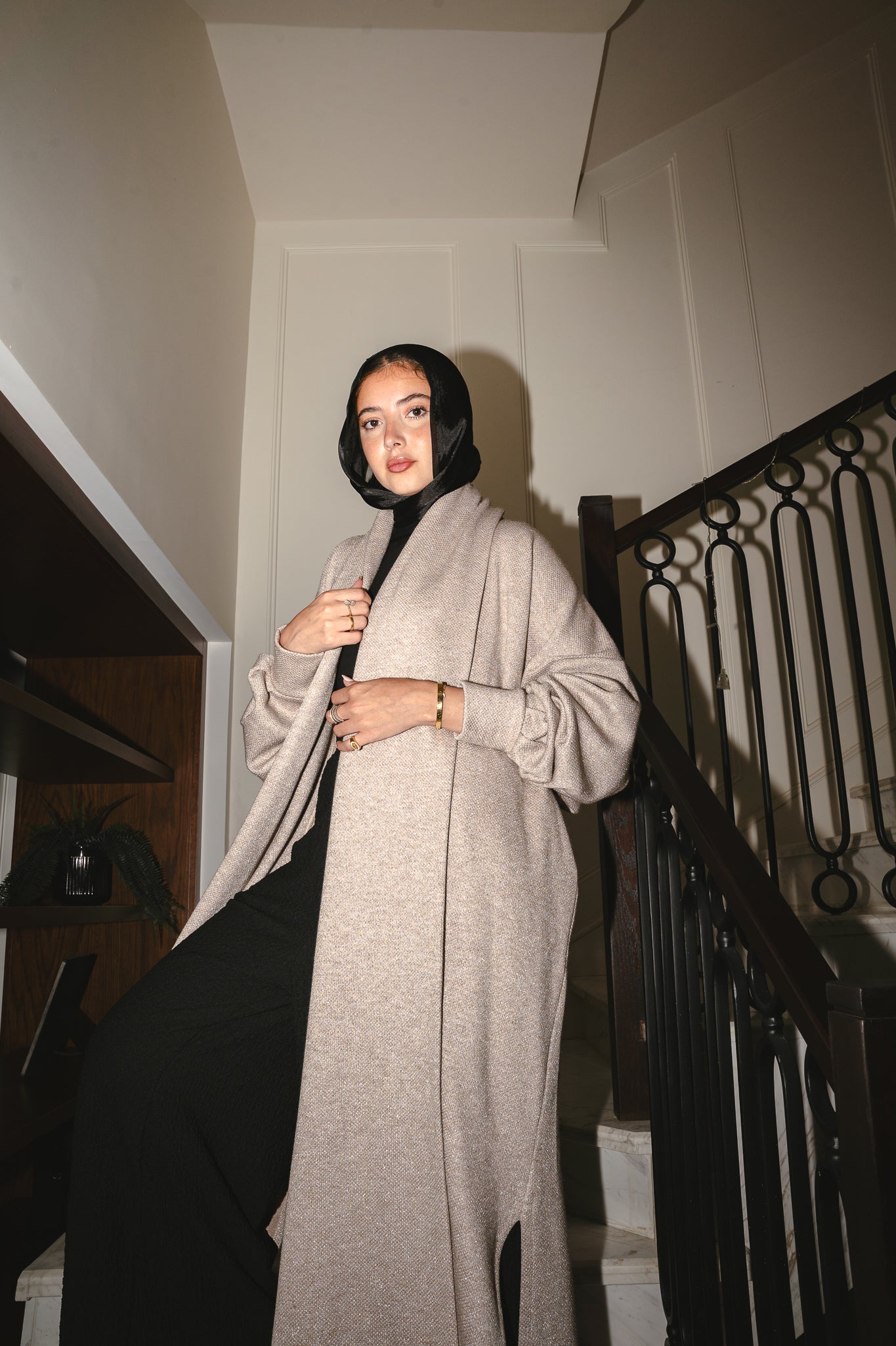 Limited Edition Sparkly Knit Coat in Beige x Silver Sparkle