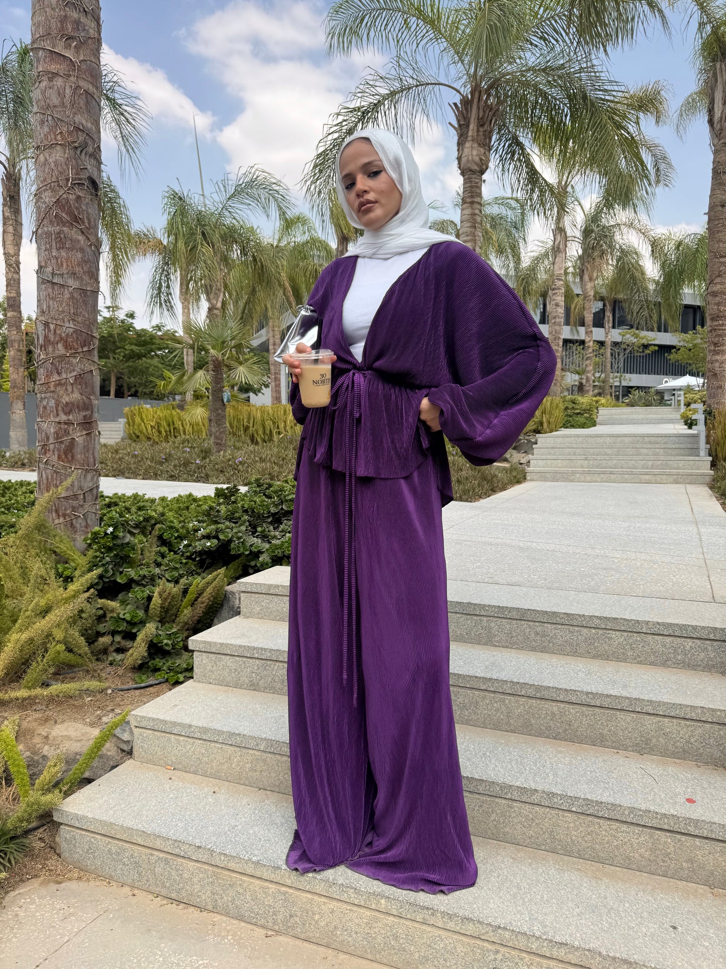 Sicily Balloon Sleeve Set in Purple