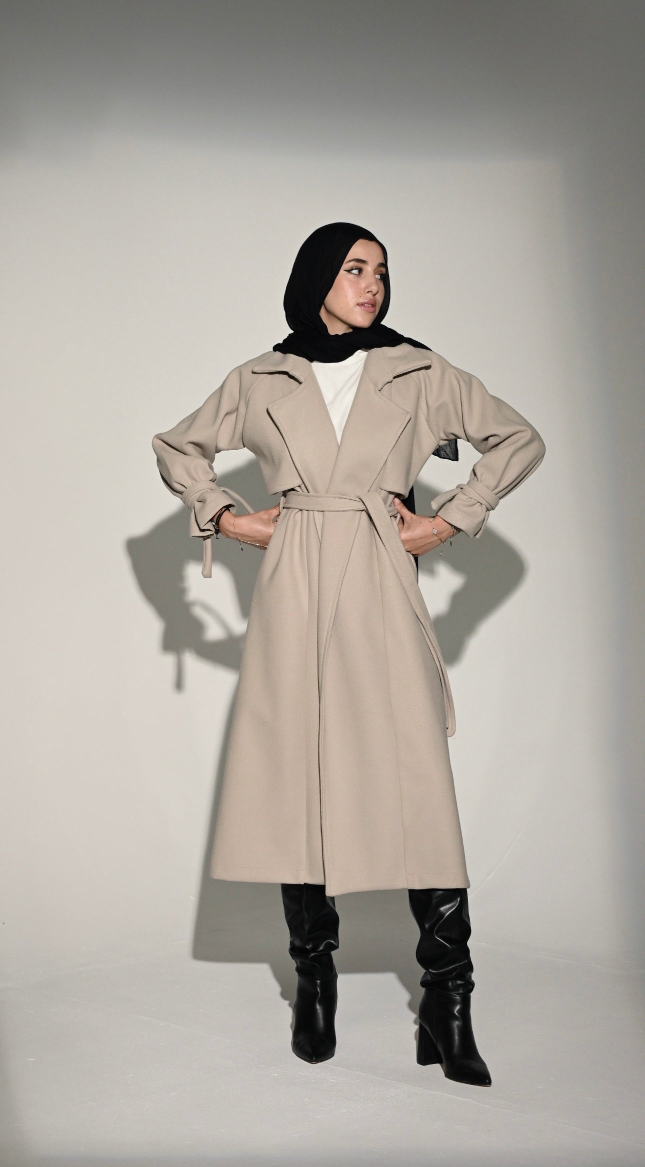 Signature Wool Trench Coat in Light Greige