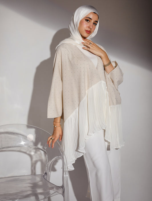 Twinkley rhinestone linen X pleats kimono