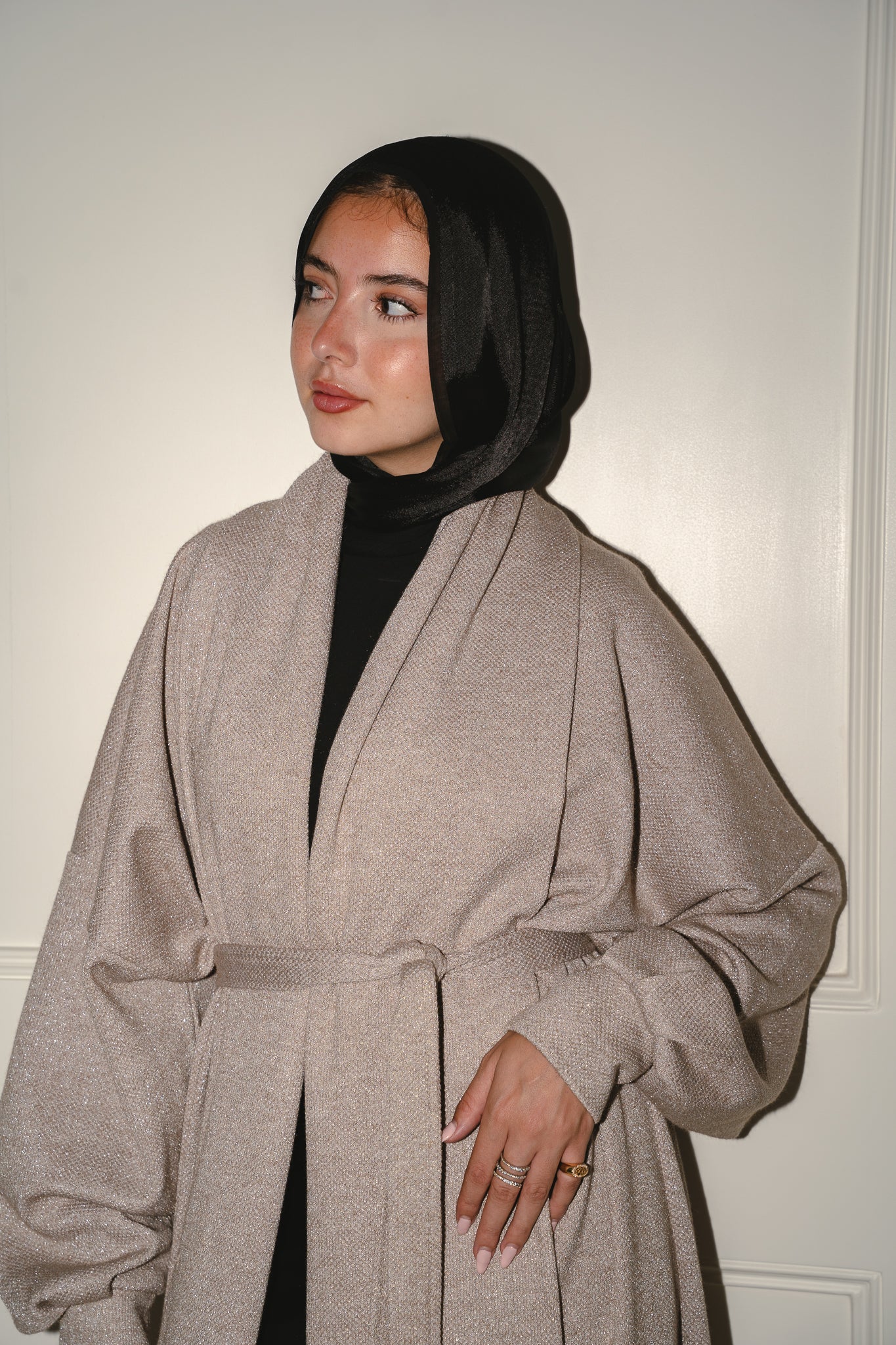 Limited Edition Sparkly Knit Coat in Beige x Silver Sparkle