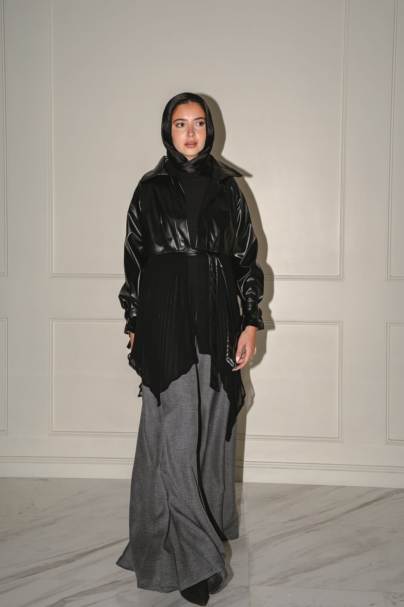 Serena Leather x Pleats Jacket