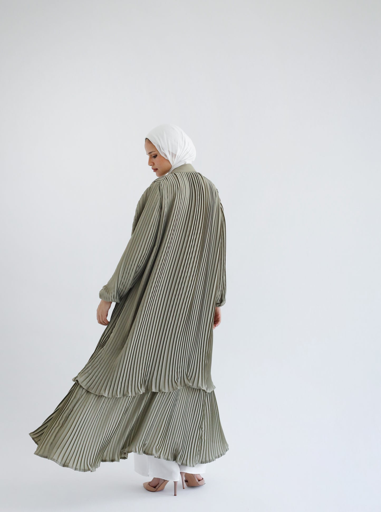 Double Layered Pleated Kaftan in Matcha