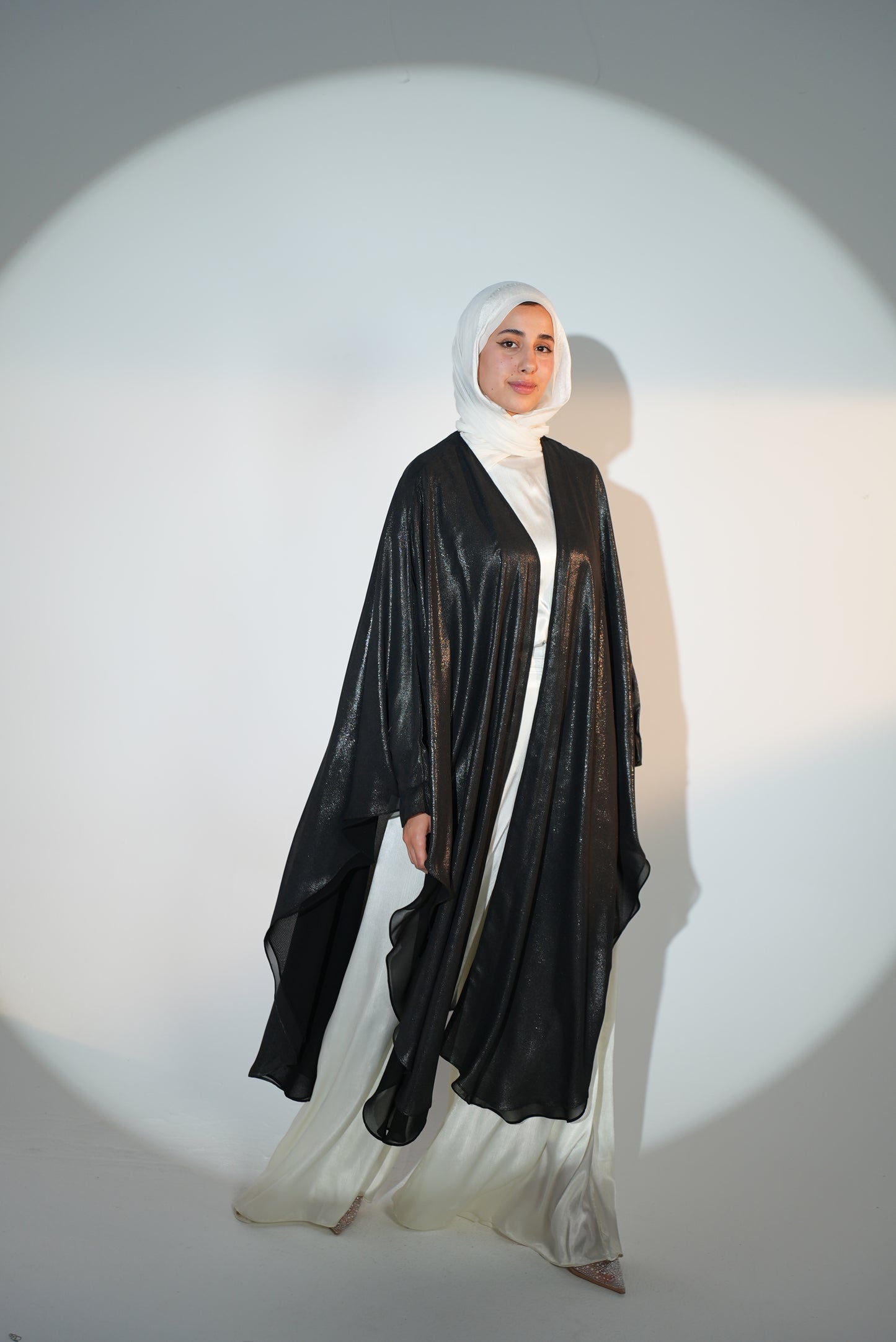 Double layered starry nights kaftan in disco black