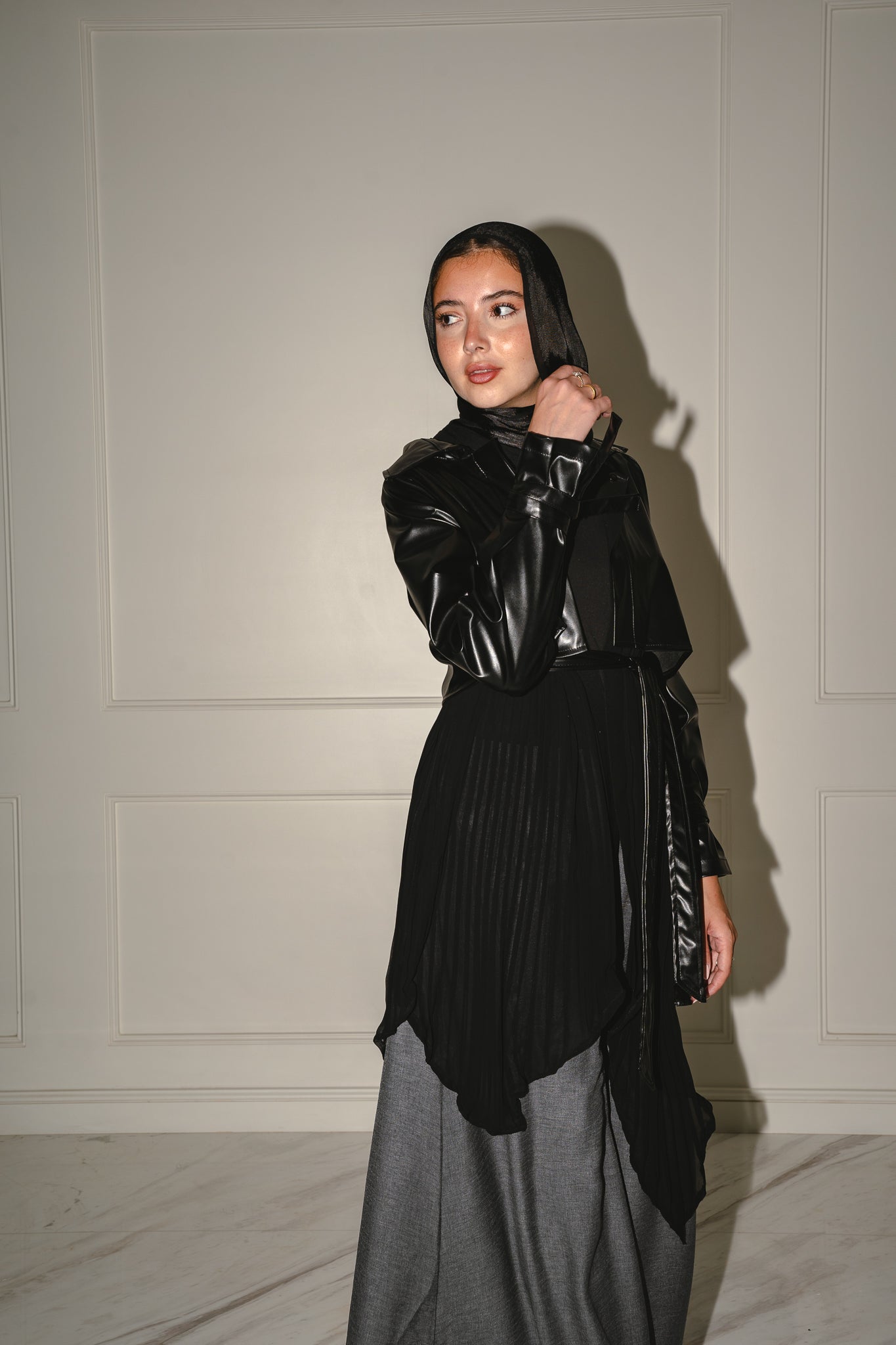 Serena Leather x Pleats Jacket
