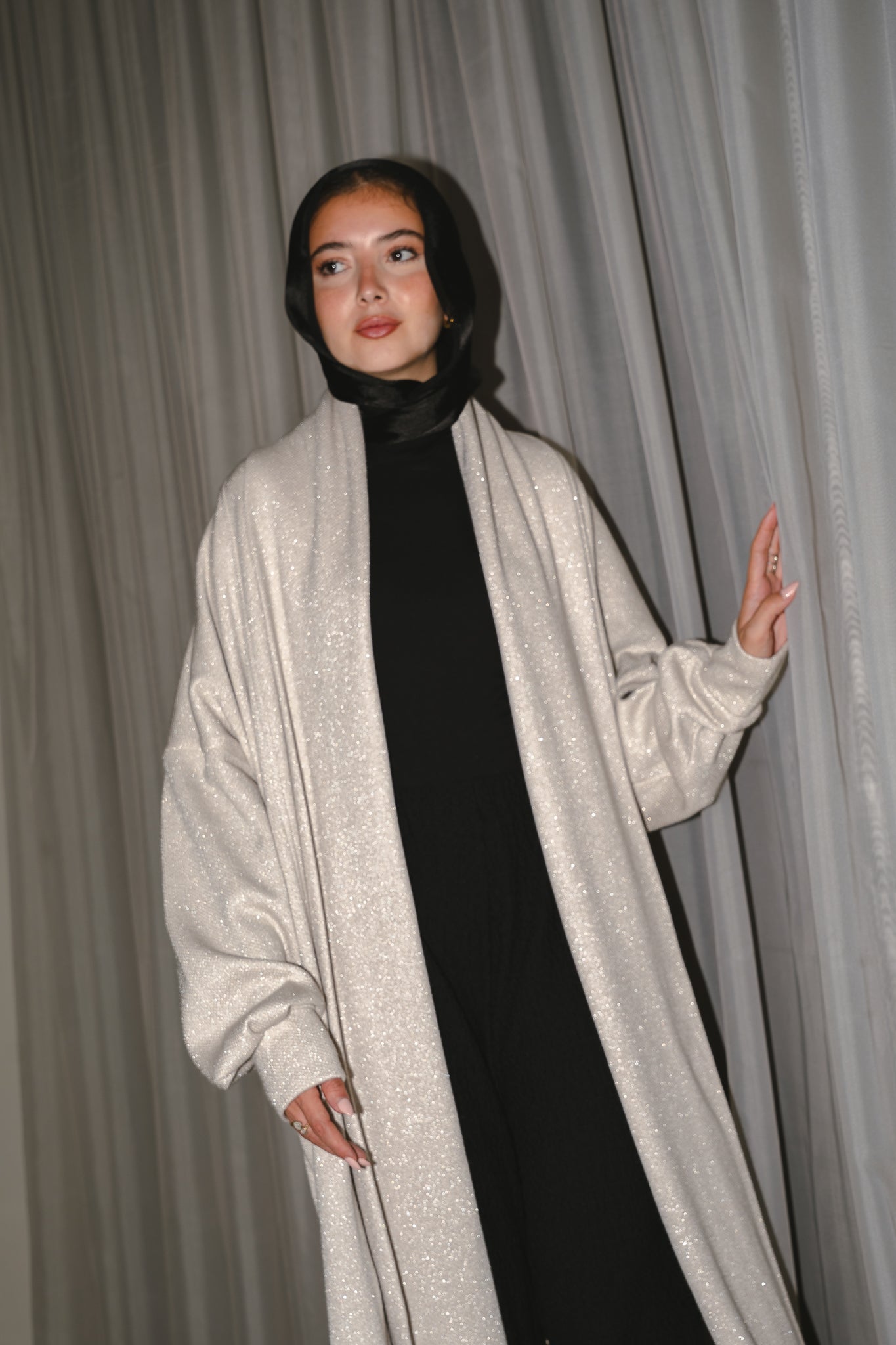 Limited Edition Sparkly Knit Coat in Creme x Silver Sparkle