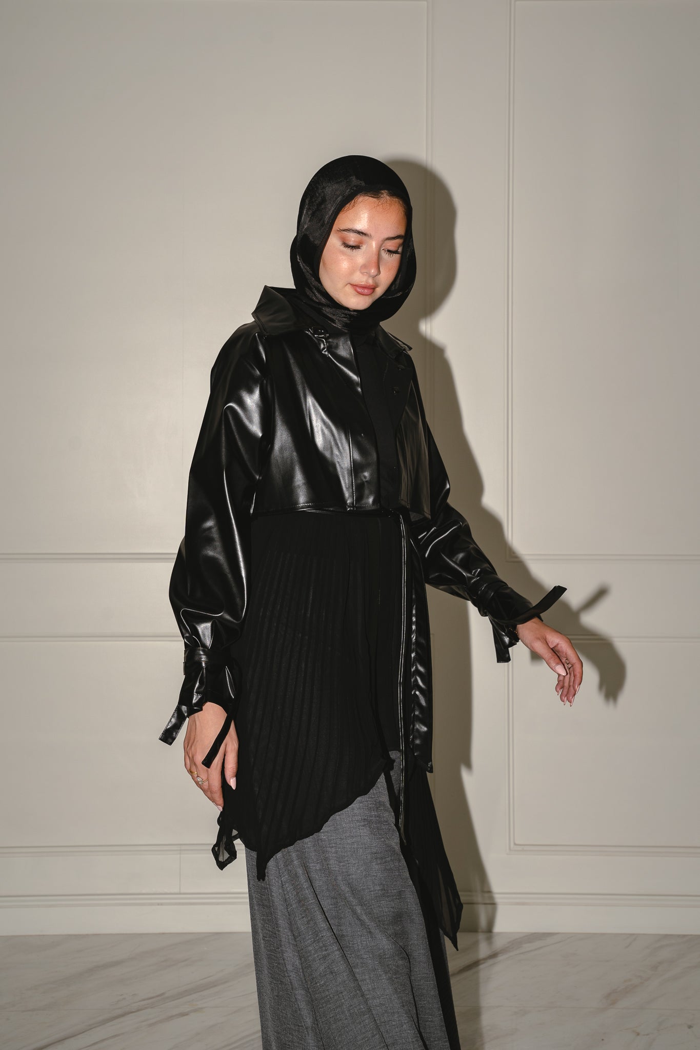 Serena Leather x Pleats Jacket
