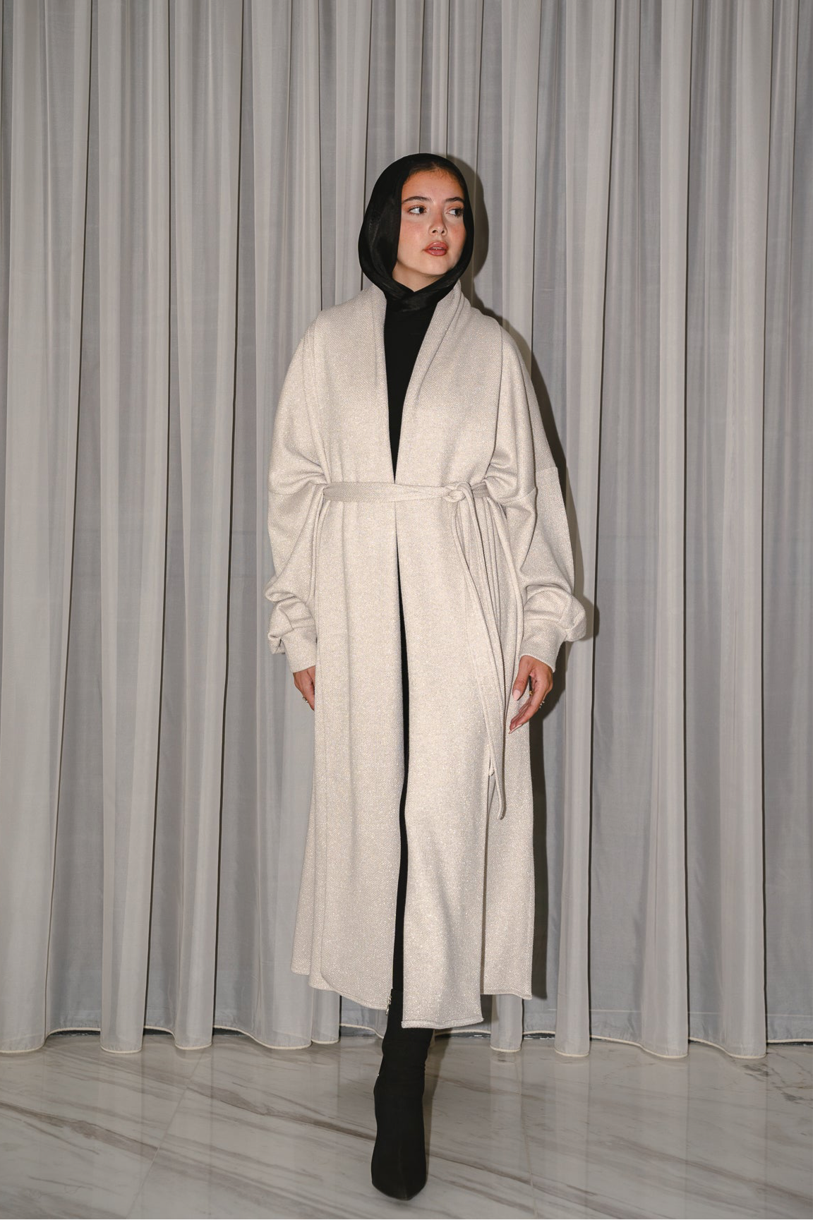 Limited Edition Sparkly Knit Coat in Creme x Silver Sparkle