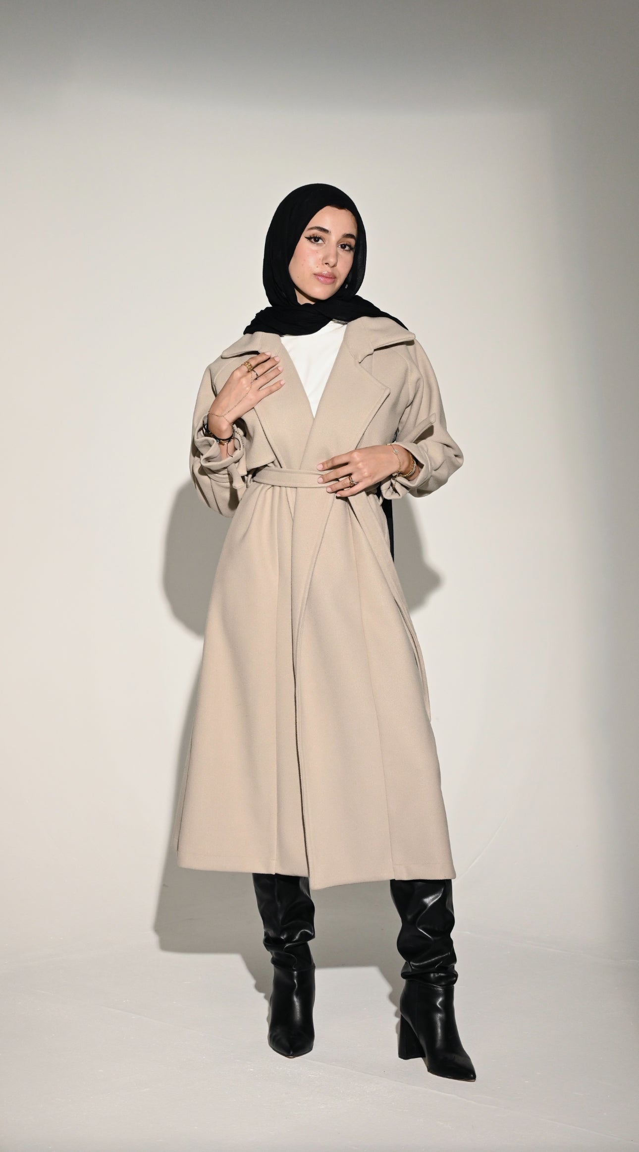 Signature Wool Trench Coat in Light Greige