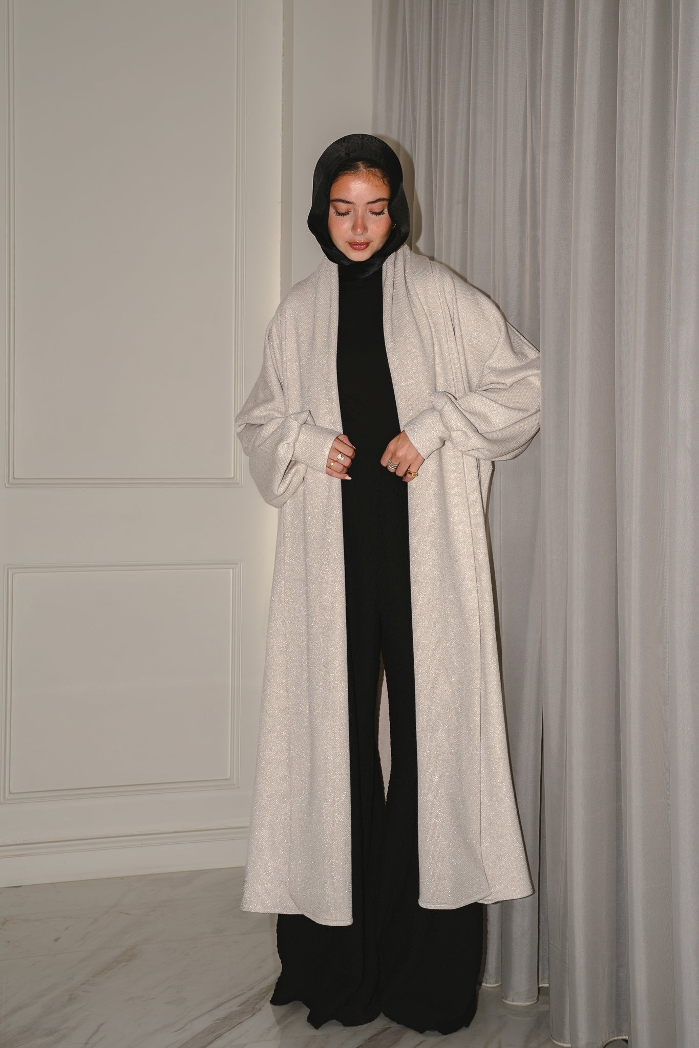 Limited Edition Sparkly Knit Coat in Creme x Silver Sparkle