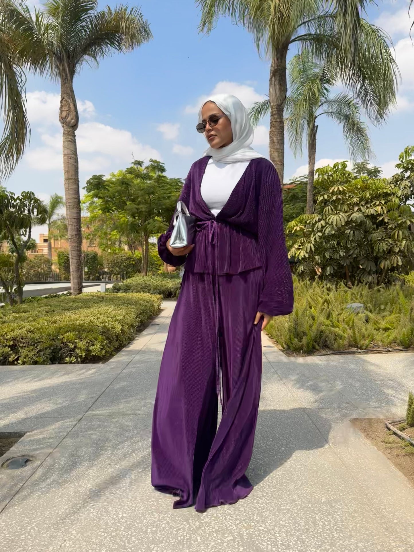 Sicily Balloon Sleeve Set in Purple