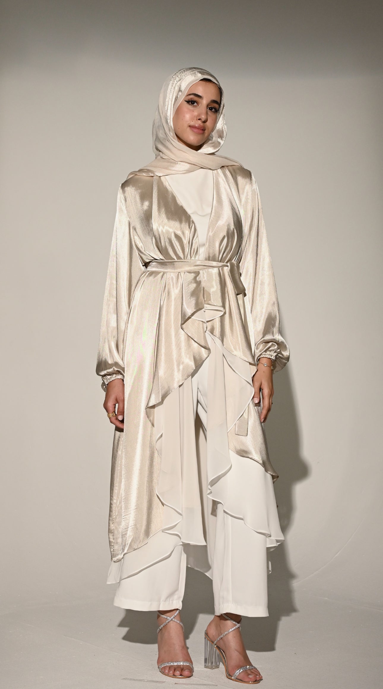 Double layered Emilia Kaftan in Champagne x White