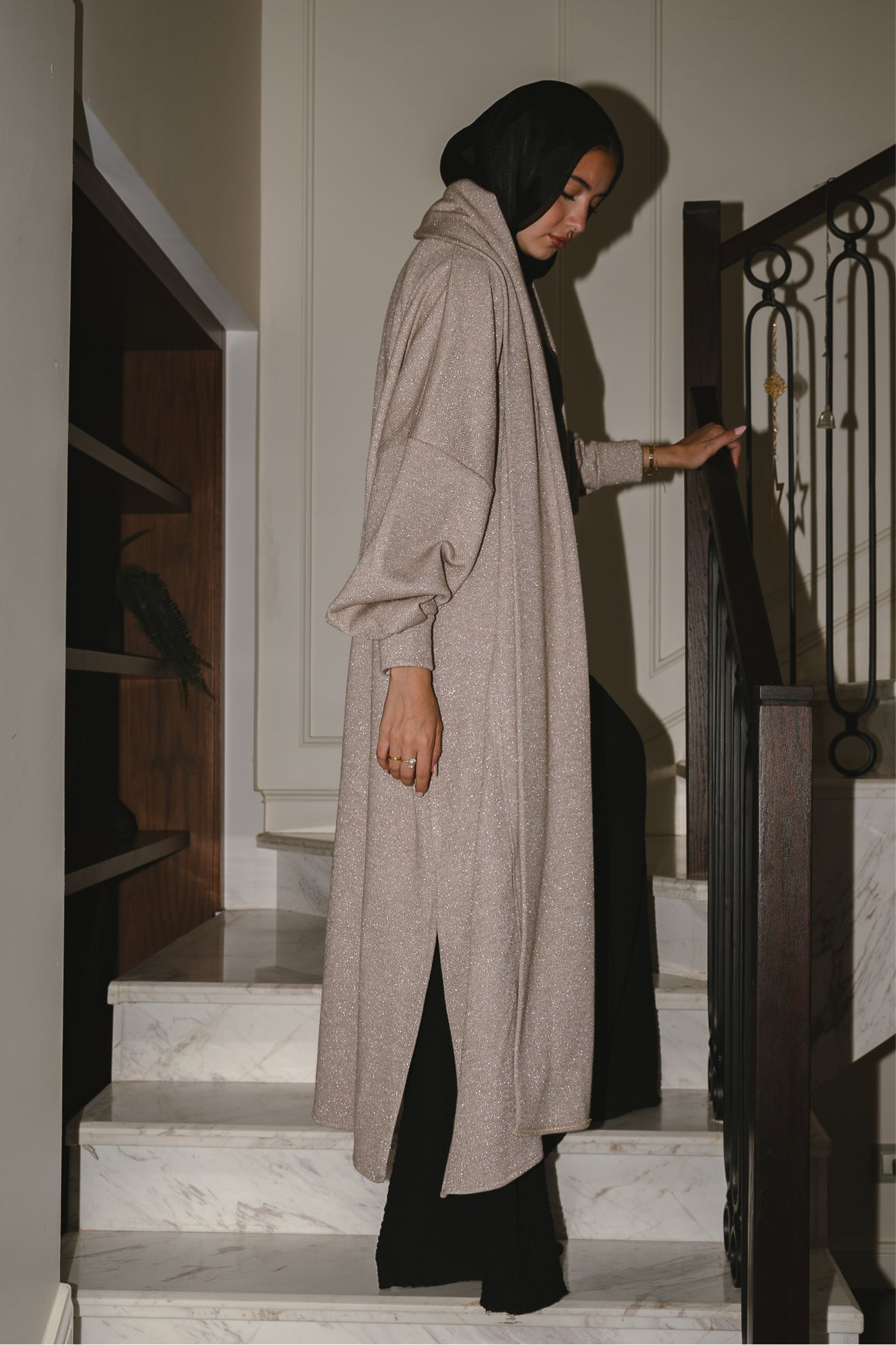 Limited Edition Sparkly Knit Coat in Beige x Silver Sparkle