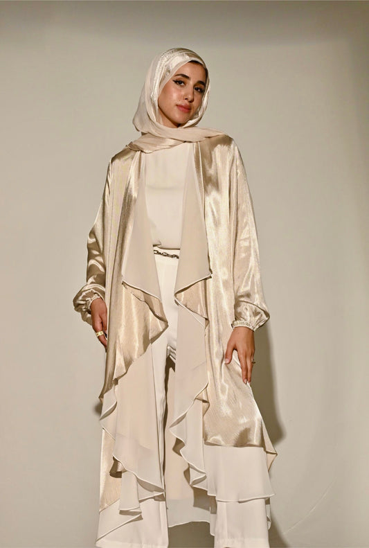 Double layered Emilia Kaftan in Champagne beige x White