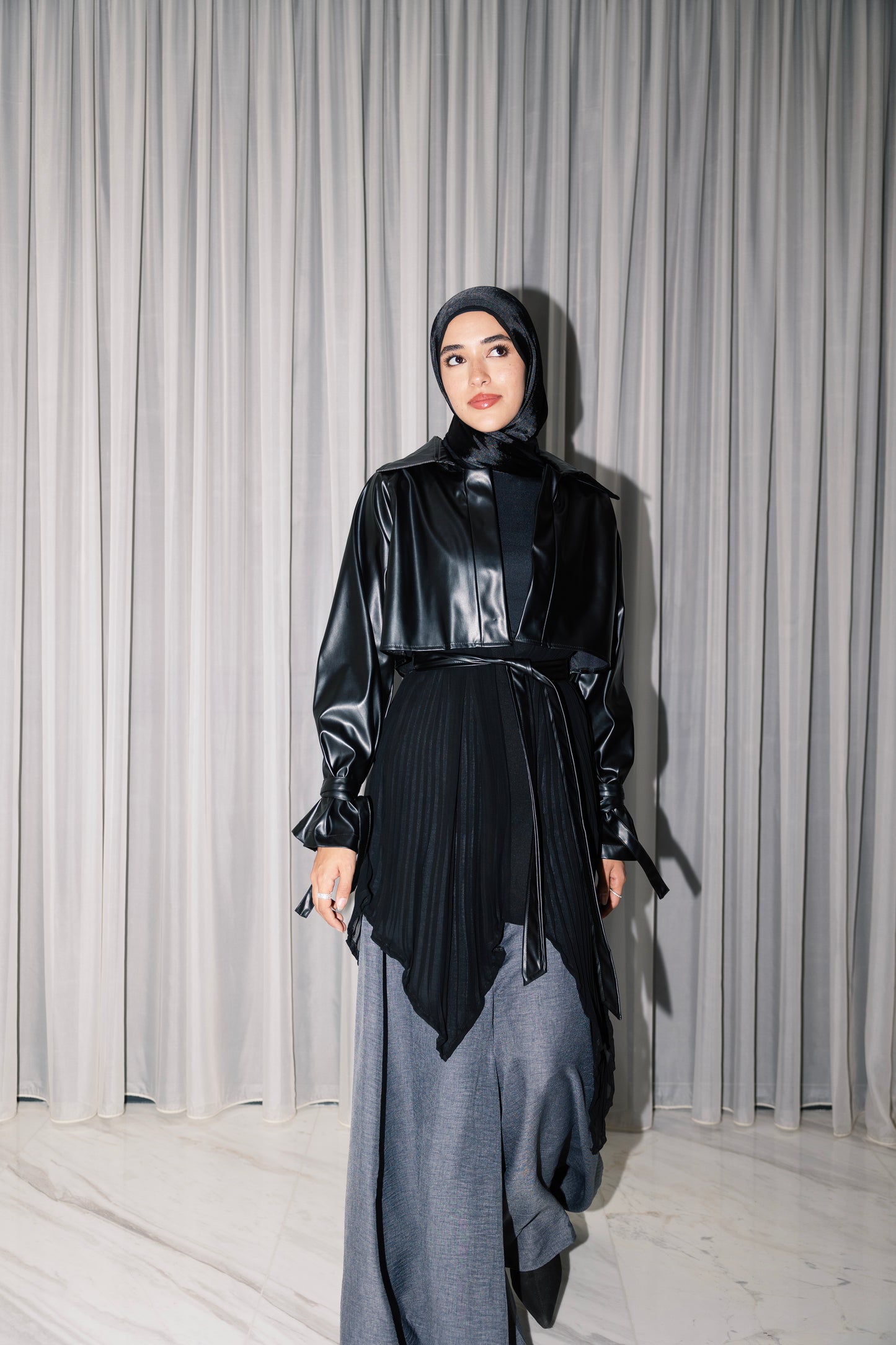 Serena Leather x Pleats Jacket