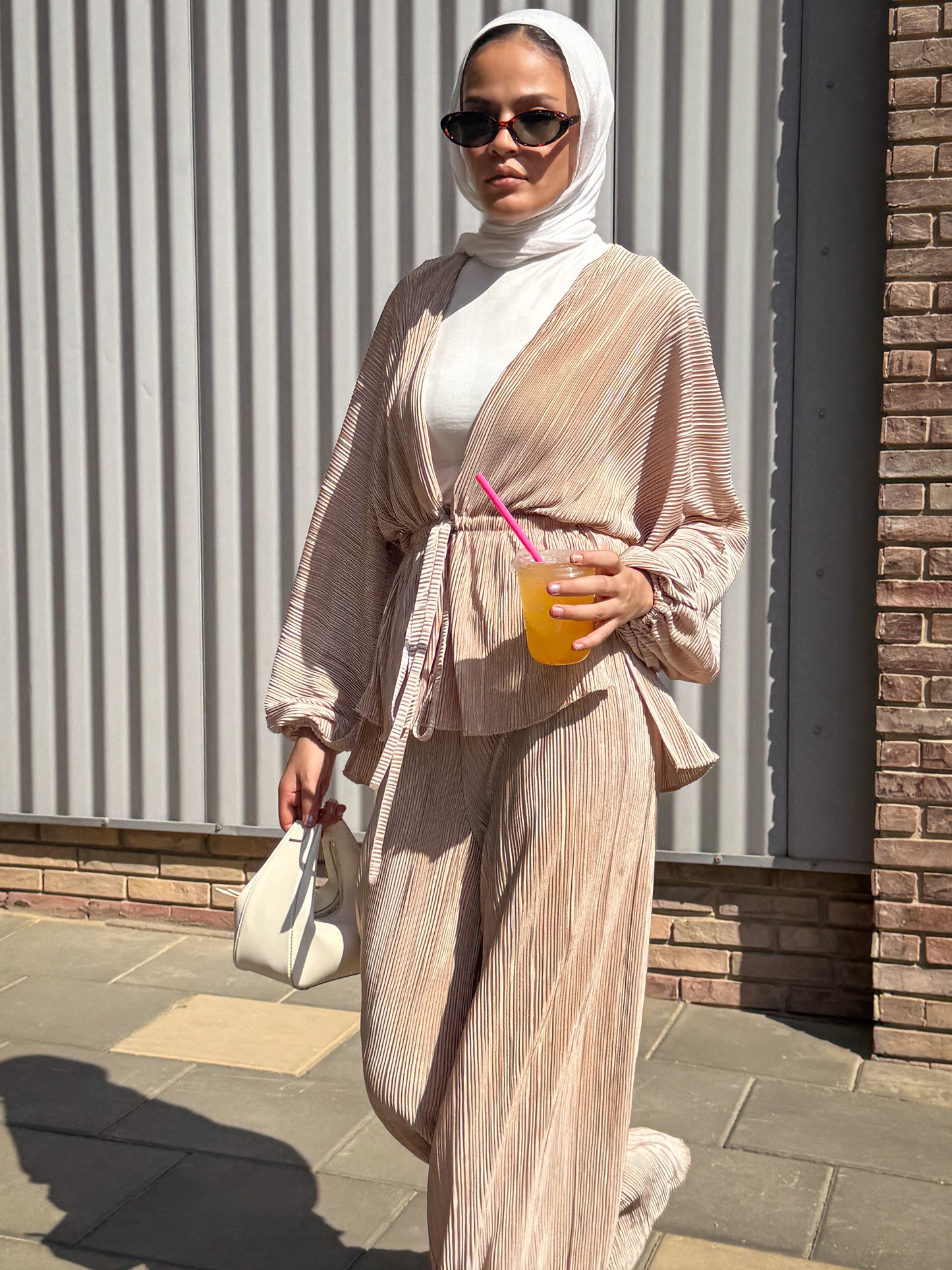 Sicily Balloon Sleeve Set in Beige